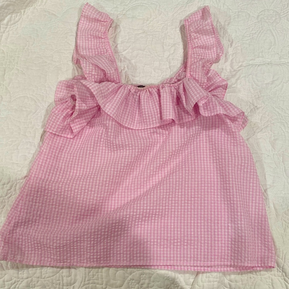 Pink and white flowy gingham top